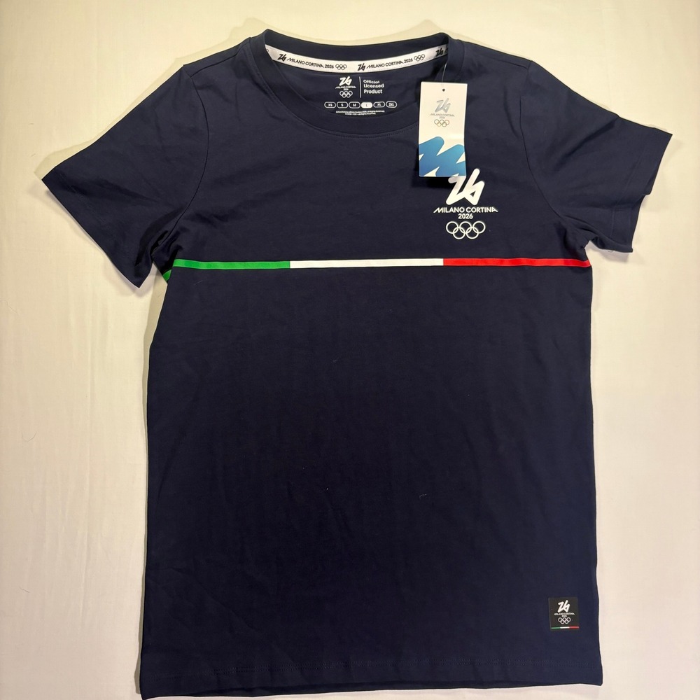 Milano Cortina 2026 Winter Olympics Italy T-Shirt Navy Blue MIL26319 Womens L